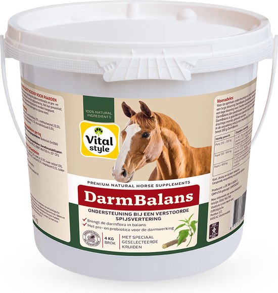 VITALstyle Darmbalans - Paarden Supplement - Voor Een Gezonde Darmfunctie - Met o.a. Zoethoutwortel & Mariadistel - 4 kg VITALstyle Darmbalans - Paarden Supplement - Voor Een Gezonde Darmfunctie - Met o.a. Zoethoutwortel & Mariadistel - 4 kg