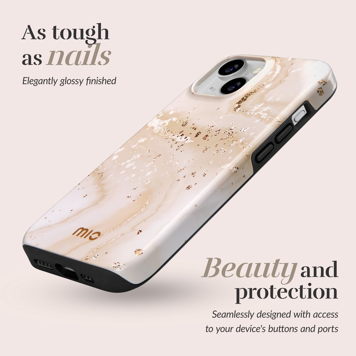 Mio by Mobilize Hoesje geschikt voor Apple iPhone SE (2022) MagSafe Telefoonhoesje Hardcase | Mio by Mobilize Backcover | Geschikt voor MagSafe | Geschikt voor Draadloos Opladen met Magnetische Ring | Geschikt voor MagSafe Case - Gold Marble | Goud