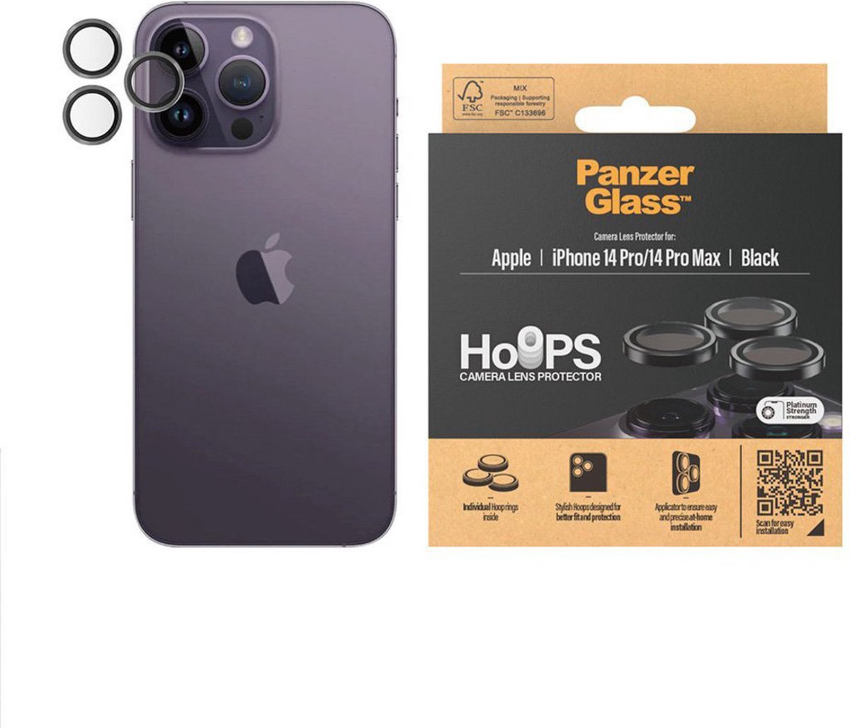 PanzerGlass Screenprotector geschikt voor Apple iPhone 14 Pro Glazen | PanzerGlass Hoops Camera Lens Protector - Case Friendly