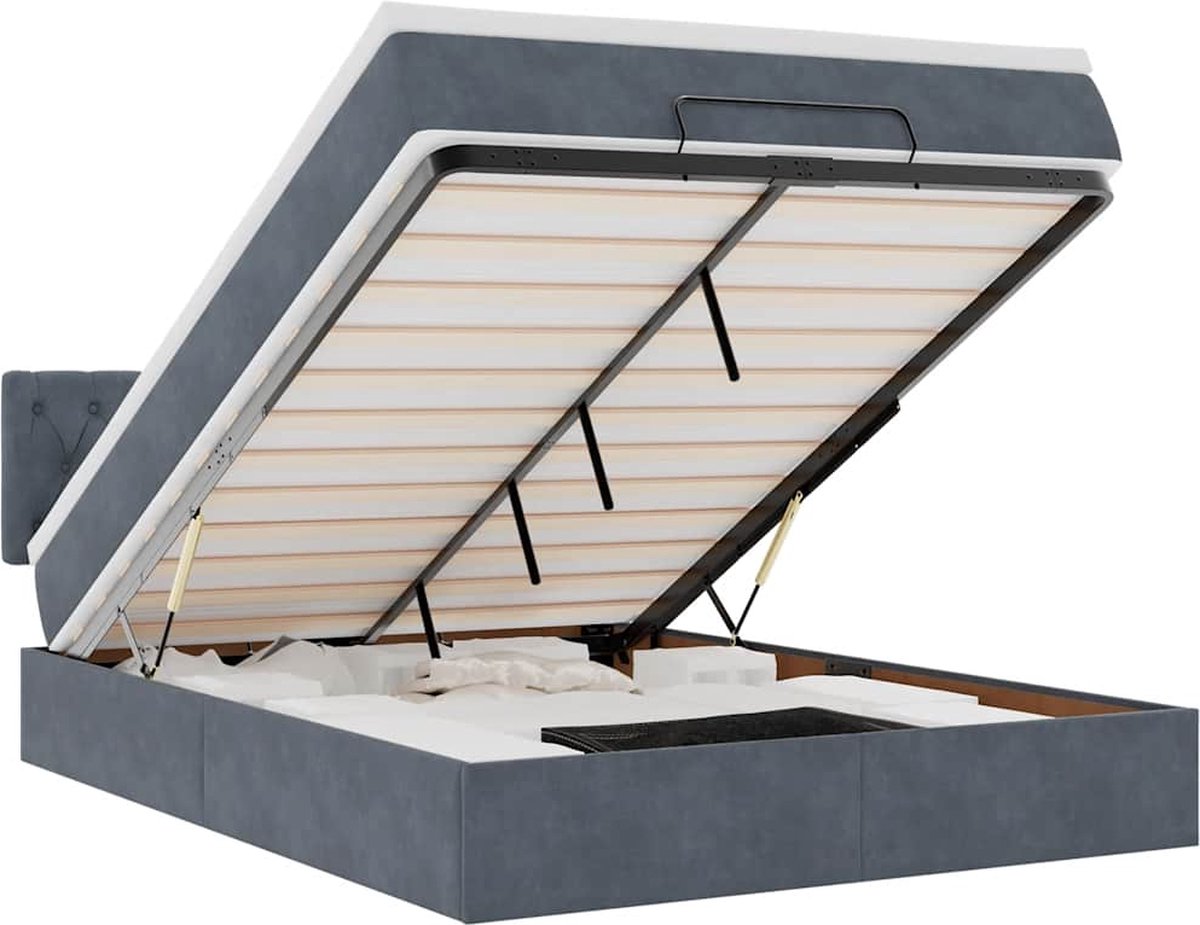 vidaXL - Ottoman - bed - met - matras - 140x190cm - fluweel - donkergrijs