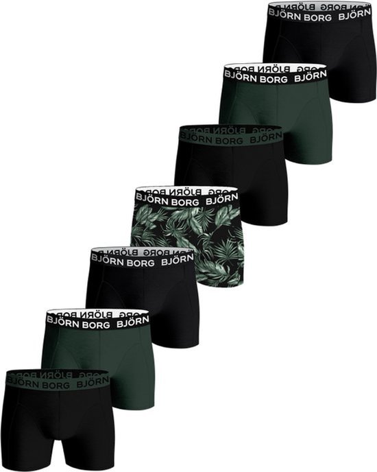 Björn Borg Cotton Stretch Boxershort Heren - Groen/Zwart- 7 stuks - Heren onderbroeken - Boxer - Maat M