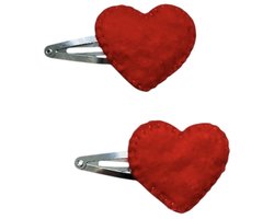 Luna-Leena duurzame rode hartjes haarspeldjes (set) - L7cm - rood - wol vilt - klik klak speld zilverkleurig - handgemaakt in Nepal - red heart hair clips - haar accessoires - cadeau - -feest - verjaardag - love - Valentine - sieraad