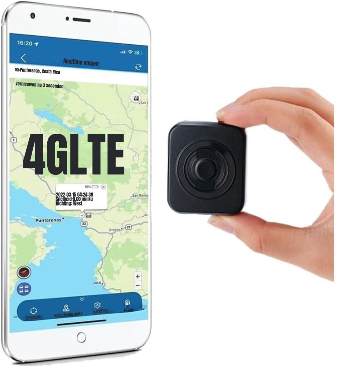 Zylo® Mini GPS tracker - GPS Tracker Fiets - Mini GPS - met SOS Alarmfunctie - 40x16x46cm - Zwart
