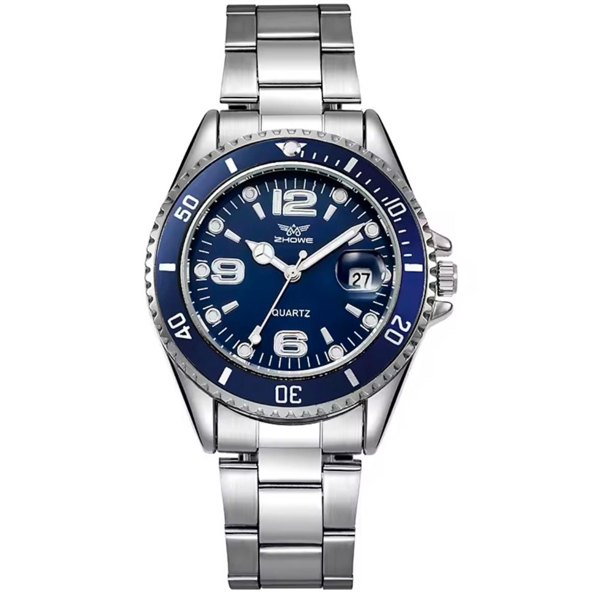 Zhowe - Luxe Herenhorloge - Polshorloge - Heren - Cadeau - Horloge - Geschenkdoos - Mannen - Zilver Blauw - RVS