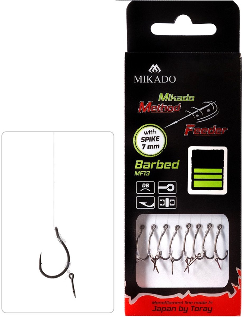 MF RIG | met spike | Prikkeldraad Haken NO 8 / monoline: 0.25mm/10cm | 8 stuks | Method Feeder | FEEDERVISSEN | Barbed MF13 | with SPIKE 7 mm