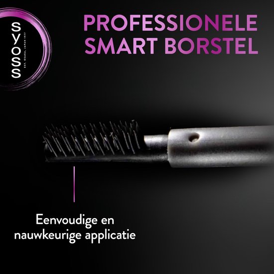 Dichtbij aanzicht van de SYOSS professionele smart borstel voor wenkbrauwen, met fijne haartjes voor nauwkeurige applicatie.