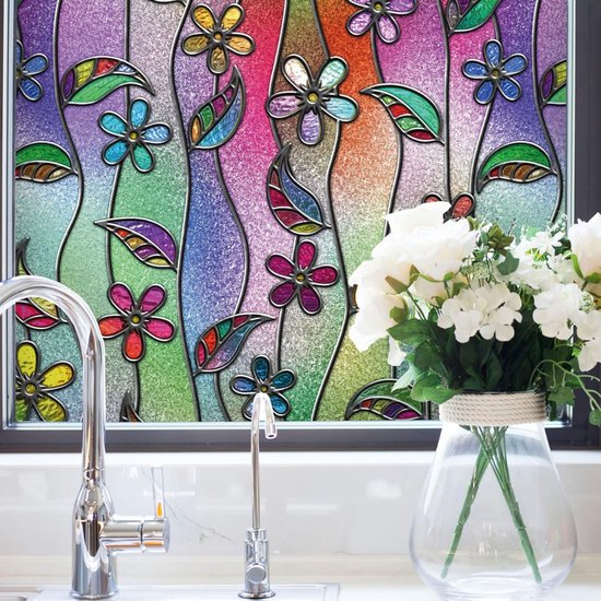 Vensterfilms Home Decoratieve raamfolie, Vinyl statische klemmolling Privacy Geschilderd Lelie Art Glas Sticker Gebeitst Raambekleding Deur Film Vensterfilm (Kleur: 45 x 500 cm