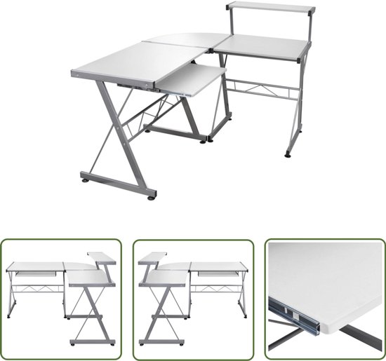 vidaXL Bureau d'angle - Bois fini - 132x112x99 cm - Wit Bureau d'angle - Poste de travail - Bureau pour ordinateur portable - Bureau compact - Bureau Witte