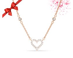 Shoplace Hart ketting dames open met Swarovski® kristallen - Gold plated - Schakelketting - Halsketting - Cadeau voor vrouw - 45cm - Roségoud kleurig