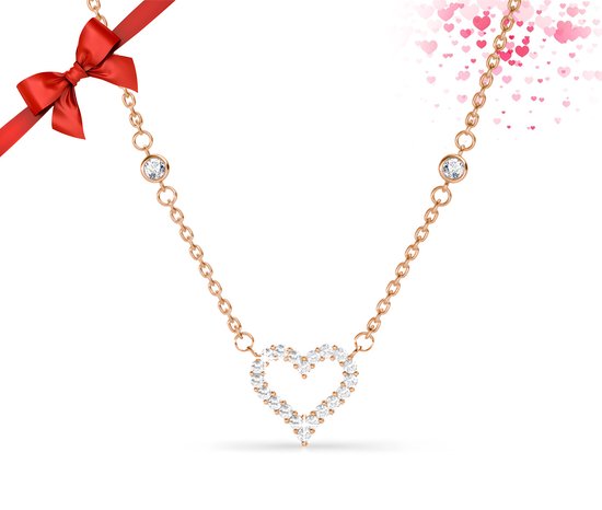 Shoplace ® - Collier coeur dames ouvert avec cristaux Swarovski - Plaqué or rose 18 carats - Chaîne Swarovski - ⌀ 45cm - Or rose