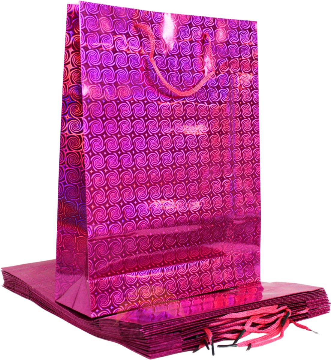 KURTT Cadeau tasjes / Cadeautasjes papier 26x8x34cm Holographic Fuchsia - 2 stuks