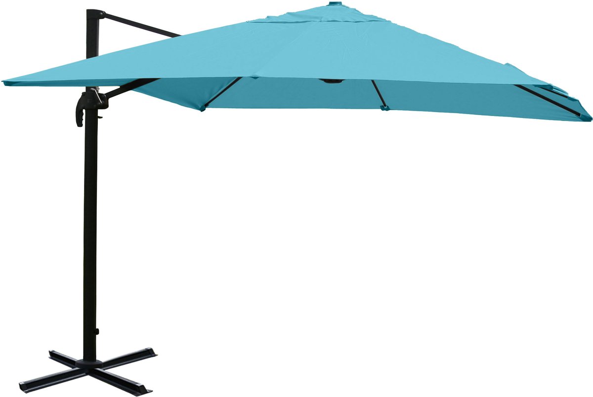 Zweefparasol MCW-A96, parasol 3x3m (Ø4.24m) polyester aluminium/staal 23kg ~ turquoise zonder voet, draaibaar
