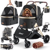 LOVPET® Hondenbuggy 3-in-1 - Opvouwbare Hondenwagen Zwart/Champagne - 32kg