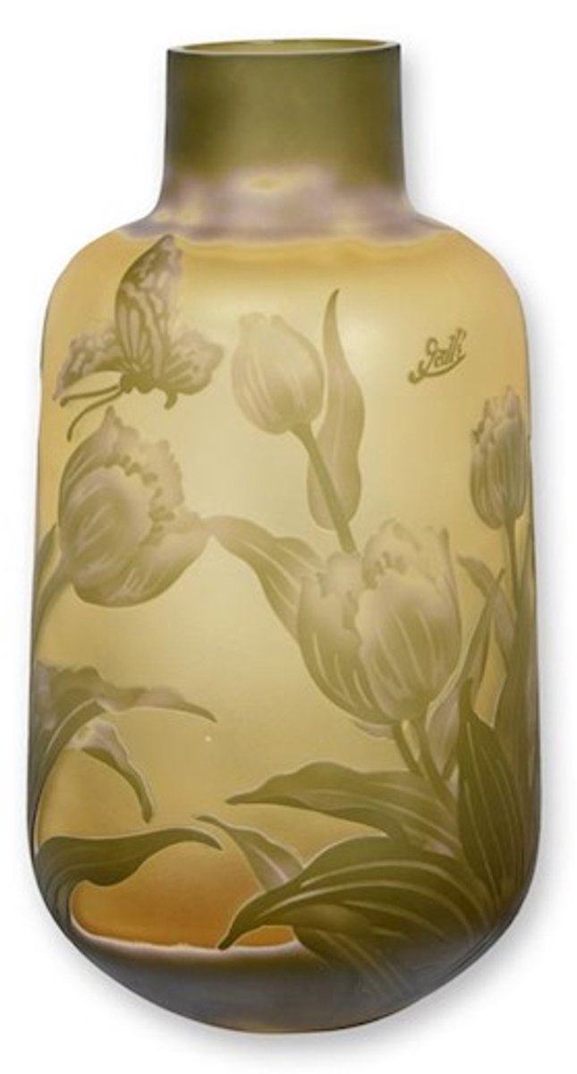 Cameo Vaas - Tulp - Cameo Glazen Vaas - Glas Decoratie - Tafeldecoratie - Bloemenvaas - Tafelvaas - 20x20x38