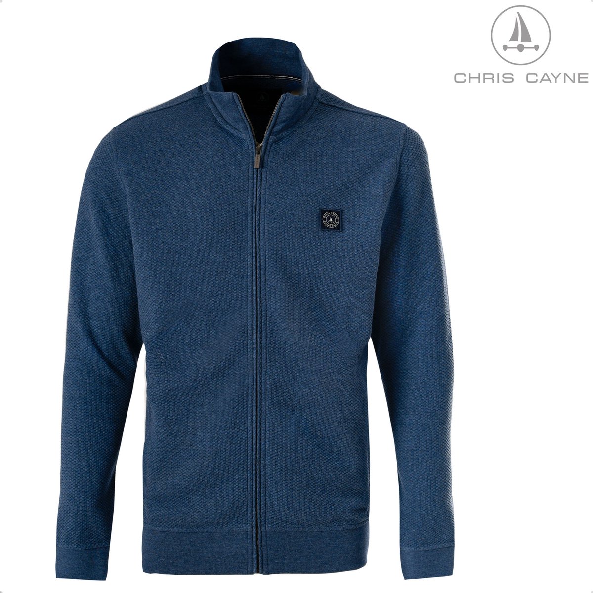 Chris Cayne herenvest - XL - blauw melange - structuur - rits - zijzakken - mode - jacquard