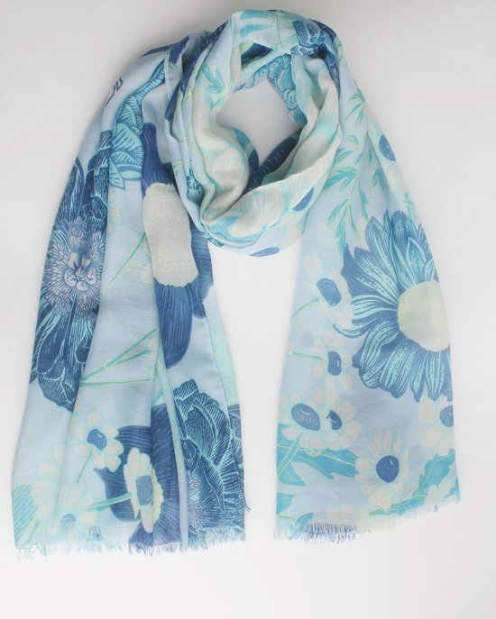 Flower scarf- Accessories Junkie Amsterdam- Dames- Lange sjaal- Katoen- Lente zomer- Bloem print- Blauw