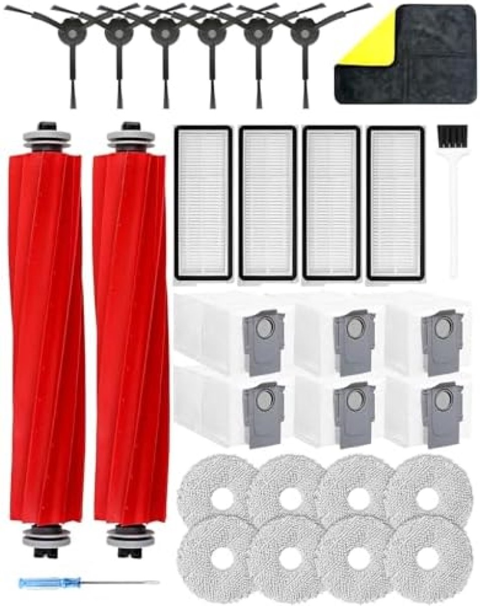 San Marque Accessoires geschikt voor Roborock Qrevo pro/Qrevo Maxv/Qrevo Plus/Qrevo S, accessoireset, stofzuigeronderdelen, met 2 x hoofdborstel, 6 x stofzak, 8 x dweildoeken, 4 x filter, 6 x zijborstels, 1 x Zwart
