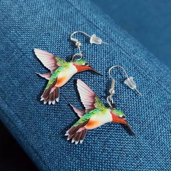 Boucles d'oreilles Vogel - Colibris vert Wit rouge