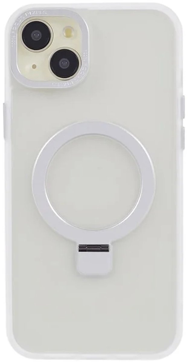 Cityhoesje - iPhone 15 Plus - Magnetic - Ring Holder Kickstand - Protective – Backcase - Wit