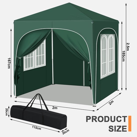 Opvouwbare Partytent - Easy up Partytent - Pop-up Paviljoen - 2x2m - Verstelbare Hoogte - Zijwanden - Waterdicht - UV - Bescherming - Buiten - Beige van Luminello — afbeelding 5