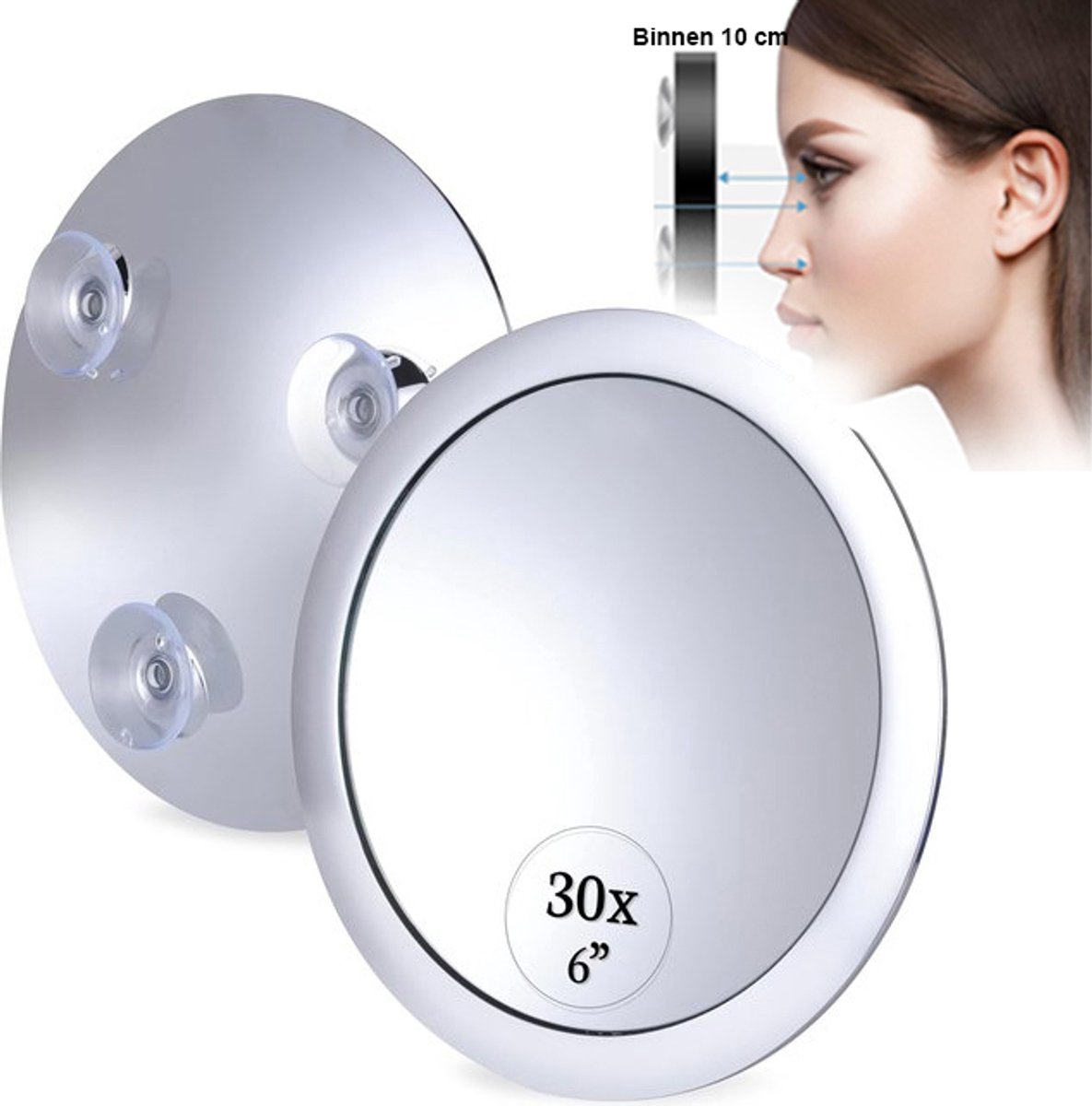 Goedkoopste 30 x vergrotingsspiegel 15 cm met 3 zuignappen