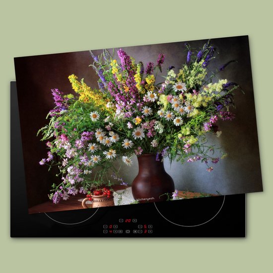 KitchenYeah® Protection plaque induction 77x51 cm - Nature morte - Bouquet - Fleurs - Protege plaque de cuisson - Couvre plaque induction - Protecteur d'induction - Cuisine