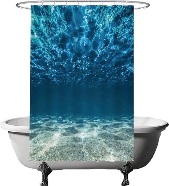 Ulticool Douchegordijn - Oceaan Zee Stilte Rust Duiken Aquarium Strand Zomer - 120 x 180 cm - met 8 ringen - Anti Schimmel - Waterdicht & Wasbaar - Semi Transparant - Blauw