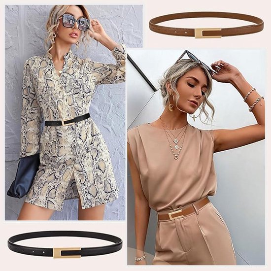 Elegante Dames Riem Van PU-Leder - Retro Dunne Riem Met Gouden Spes, Klassiek & Verstelbaar Voor Jurk, Jeans En Broek
