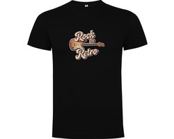 Zwart T-Shirt met “Kleurrijke Rock the Retro - Gitaar – Jaren 80 – Good Vibes – Muziek “ Print Full Color Maat L