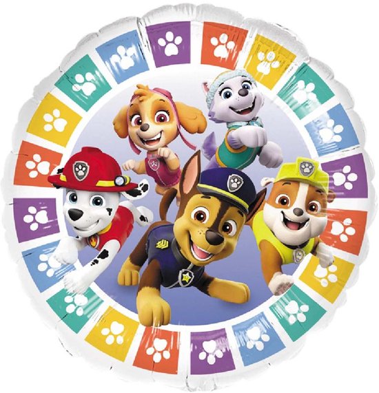 Folieballon met de Paw Patrol puppy's Chase, Marshall, Skye, Rubble en Everest.