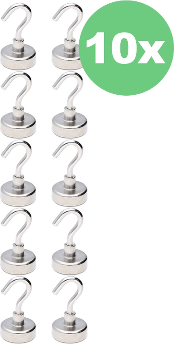 MAGNET OUTLET Magneten Sterk - Haakmagneten Multipack - Ø20mm - M4 Draad - Trekkracht 13 kg - Vernikkeld - 10 Stuks