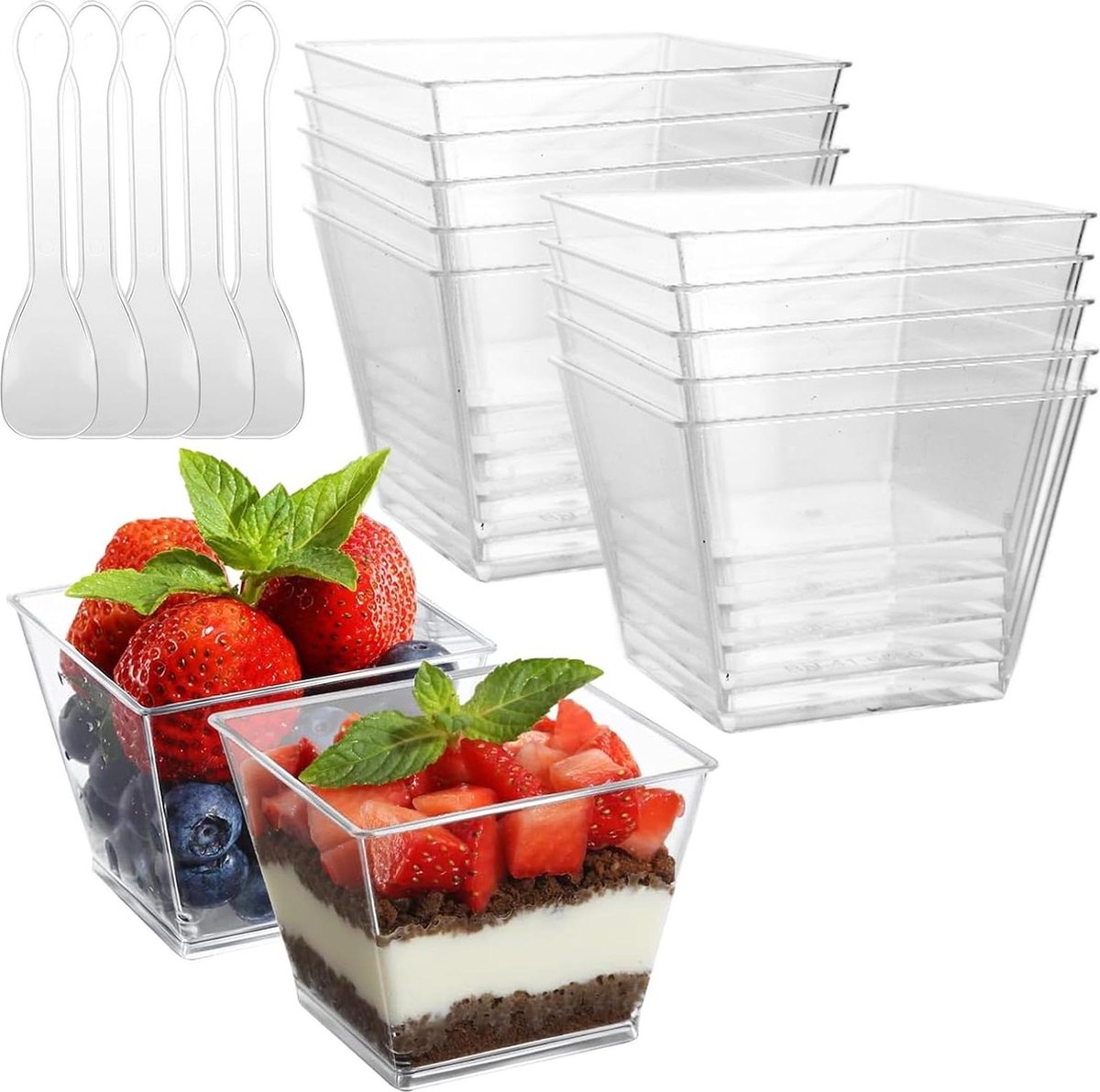 Plastic Dessert Glasses - Pack of 100, 100ml, Transparent & Reusable for Pudding, Ice Cream, Mousse - Ideal for Birthday, Weddings