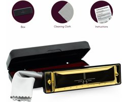 Mondharmonica C voor Volwassenen en Kinderen - Instructieblad - Metallic Gold Blues Harp
