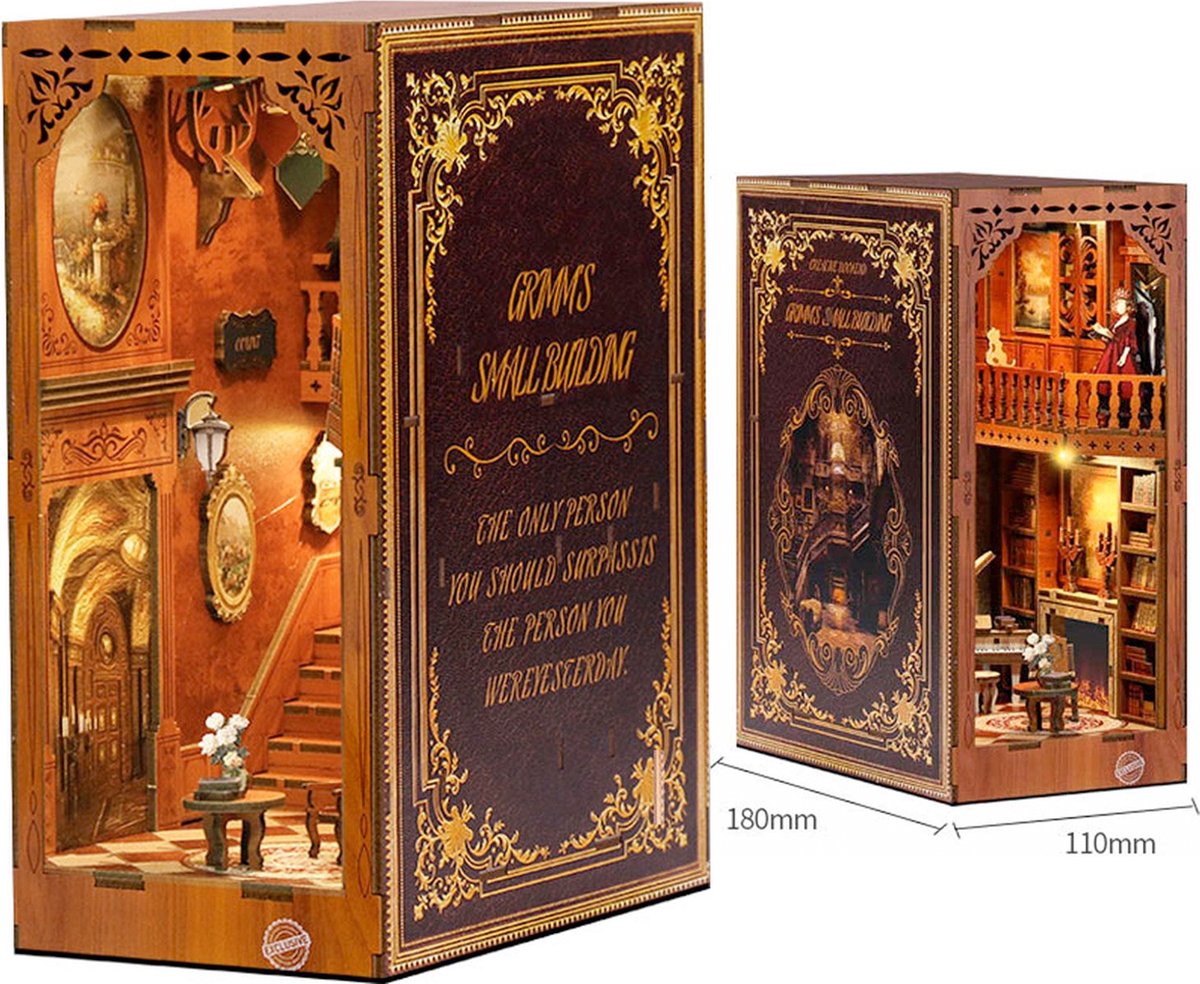 Boek Nook Kit-3D Houten Boek Stand Puzzel-DIY Miniatuur Huis Kit Boek Nook- Model Bouwpakket met Lichten-DIY Poppenhuis Kits voor Kinderen en Volwassenen-Cadeau voor Verjaardag Thanksgiving Day Kerstmis