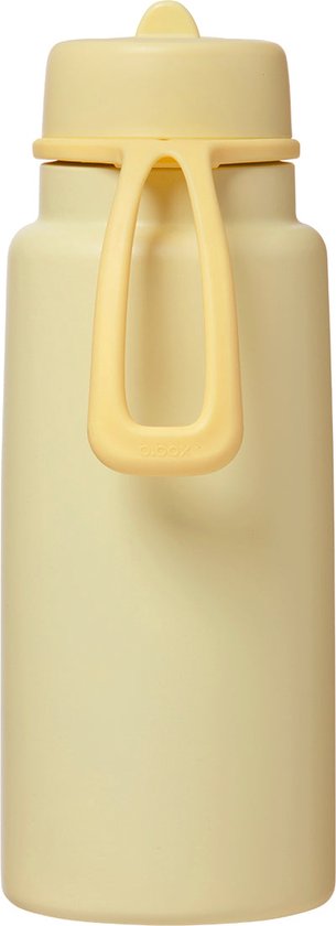 Lichtgele b.box drinkfles met groot geel handvat en fliptop deksel.