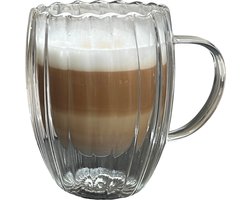 Helena -Koffie Glazen - Thee glazen met oor - Dubbelwandige Glazen - Latte macchiato glazen - Geribbelde glazen - cappuccino - set van 2 stuks - 350ml Helena -Koffie Glazen - Thee glazen met oor - Dubbelwandige Glazen - Latte macchiato glazen - Geribbelde glazen - cappuccino - set van 2 stuks - 350ml