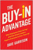 Boekomslag: The Buy-In Advantage door Dave Garrison, rode achtergrond met witte letters en gele accenten.