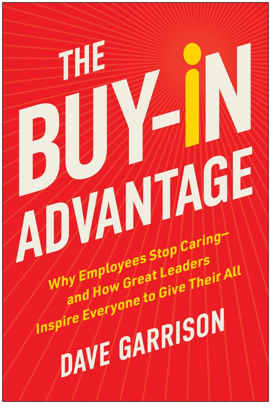 Boekomslag: The Buy-In Advantage door Dave Garrison, rode achtergrond met witte letters en gele accenten.