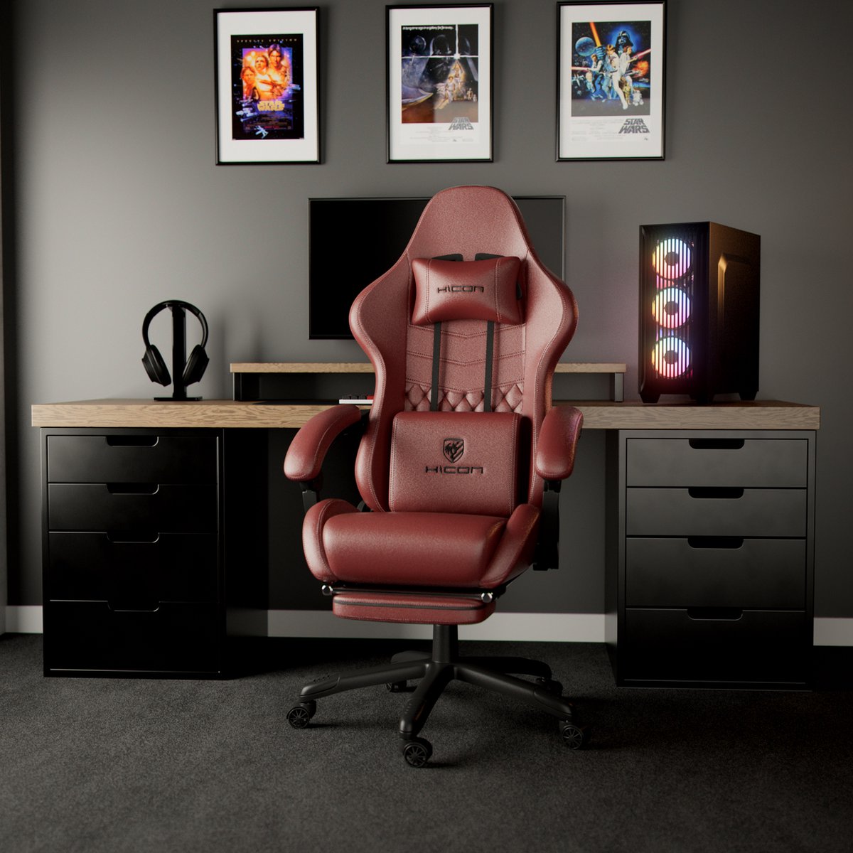 HICON® Vittoria Gamingstoel Ergonomisch Rood - afbeelding 2