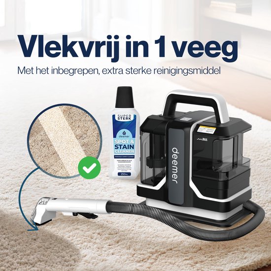 Deemer Tapijtreiniger Vlekkenreiniger Zetelreiniger Machine - Bank & Meubel Reiniger Stofzuiger - Tapijt Apparaat Meubelreiniger - Haarverwijderaar Stofzuiger Voor Dierenharen Reinigen - 750W Krachtige Zuigkracht - Inclusief Reinigingsmiddel