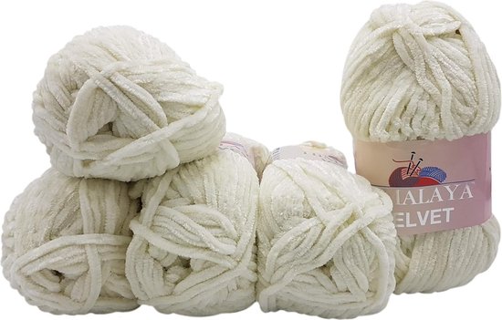Himalaya Velvet Micro-polyester Breiwol, 5 x 100 gram, 600 meter -Fluweelzachte babywol, 500 gram wol (Vanille 90008)