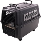Reisbench hond – Autobench – Transportbox hond L 80x56x65,5 cm – Flamingo Transportkooi Lanta Donkergrijs