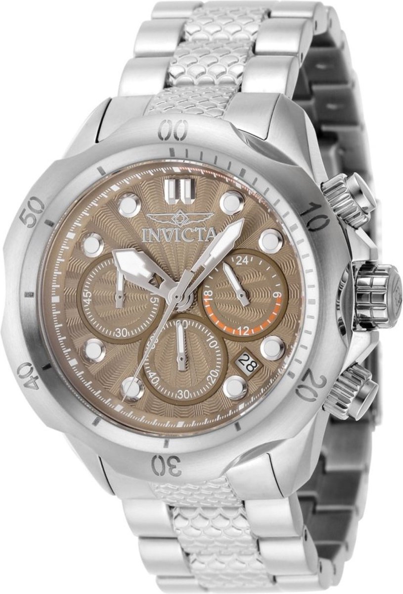 Invicta Invicta Racing 47751 Heren Horloge - Waterdicht - Analoog - Quartz Uurwerk - Roestvrij Staal met bruine Wijzerplaat - 45mm