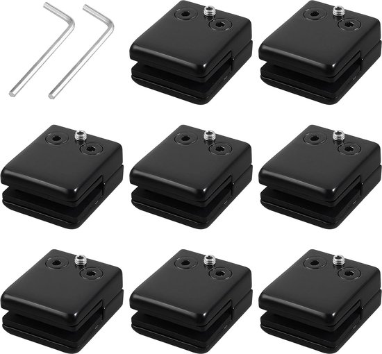 Pinces à verre carrées en acier inoxydable pour portes d'armoires en Verres , 8 à 10 mm, noires , pour serres