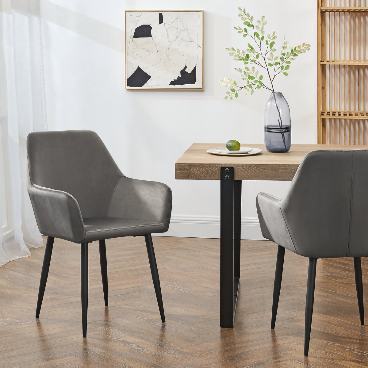 Eetkamerstoel Hollola set van 4 donkergrijs [en.casa] donkergrijs 4x