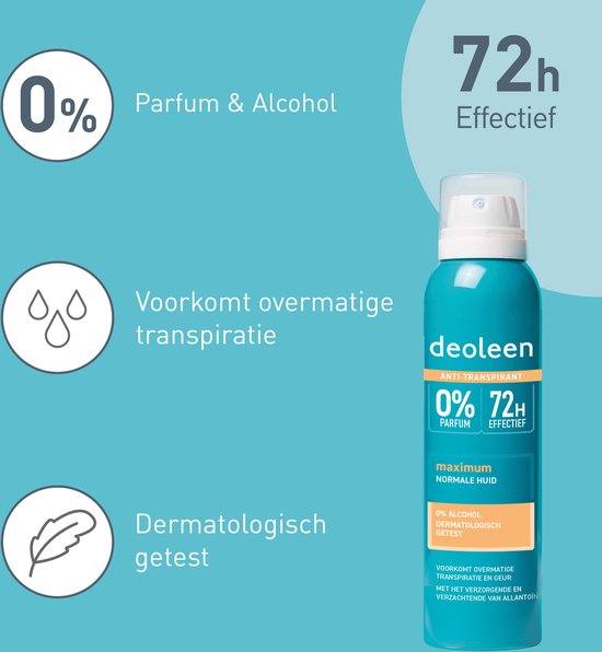 Deoleen Intense Protect - Voorkomt overmatige transpiratie en transpiratiegeur - 72 uur effectief - 0% parfum & 0% alcohol - Dermatologisch getest - Met allantoïne, verzorgend en verzachtend - 150 ml