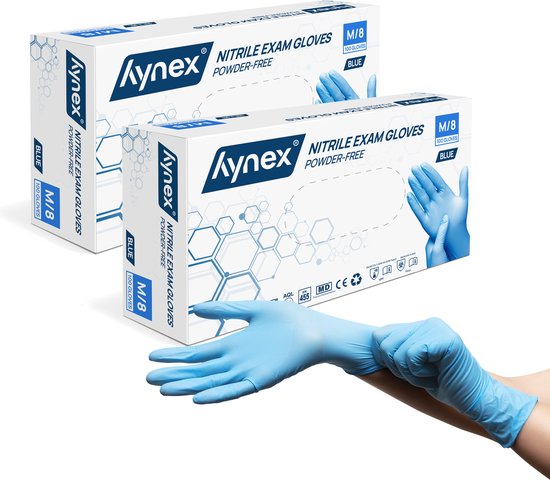 Gants en Nitril Hynex taille M - lot de 2 - Blauw - 100/boîte - 3,5 grammes - Sans poudre - Gants jetables