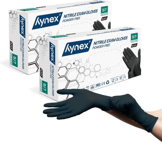 Gants en Nitril Hynex taille S - Set de 2 - Zwart - 100/boîte - 3,5 grammes - Sans poudre - Gants jetables