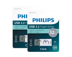 Philips FM32FD175B USB-C Stick - 32 GB - USB-C - USB 3.2 GEN 1 - Click Edition - 2-Pack