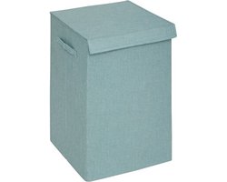 5Five Eureka sorteer wasmand - 74 liter - lichtblauw - 37 x 37 x 60 cm - MDF/Polyester stof - met afsluitklep
